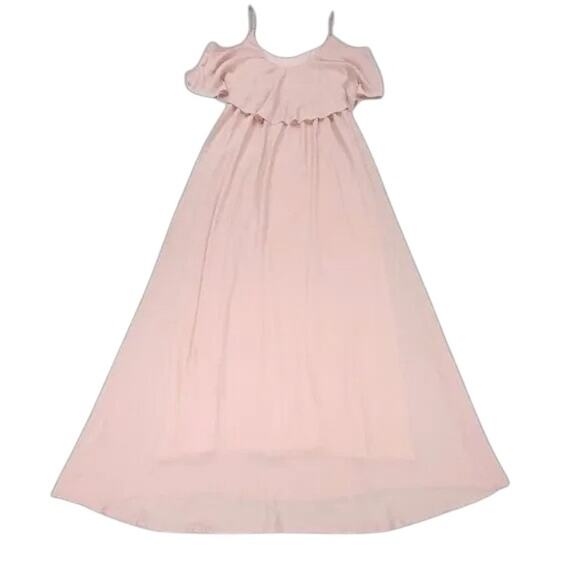 Show Me Your MuMu Caitlin Ruffle Chiffon Maxi Dress Dusty Blush Size XS - Picture 10 of 11